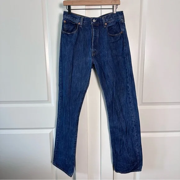 Levi’s 501 (34/34) Button Fly Medium/Dark Wash Blue Denim Jeans- OG Straight Leg - Picture 4 of 9